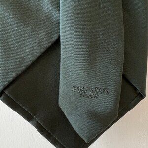 Prada Solid Dark Green Silk Neck Tie Embroidered Logo Made Italy (3.75" Width)